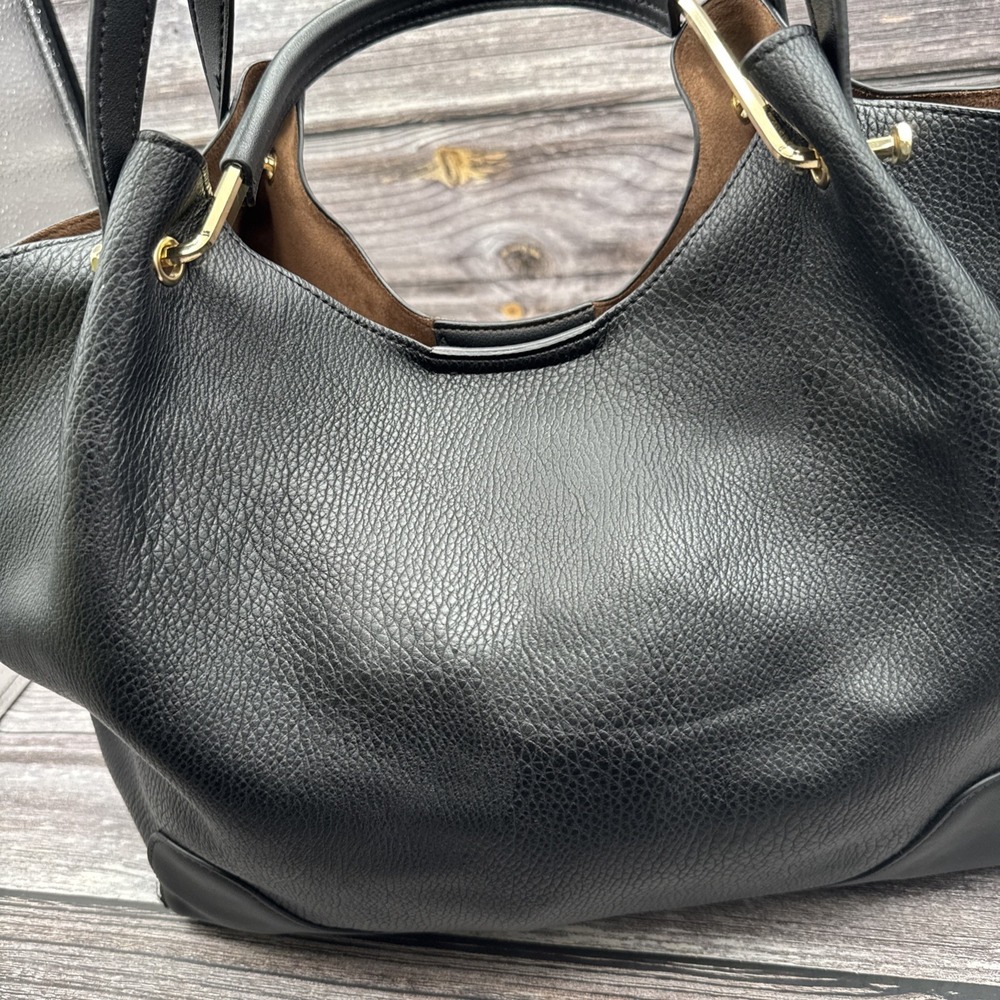 Sondra Roberts Large Black Pebbled Zip Top Tote Lined Inner Pockets Quiet Luxury - Picture 3 of 11